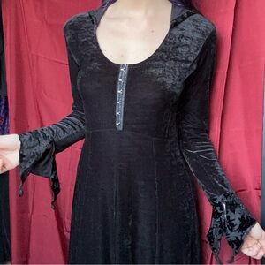 Handmade gothic witchy black hooded bell sleeve empire waist gown